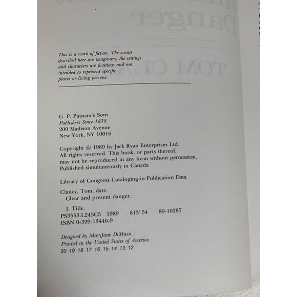 Tom Clancy "Clear And Present Danger" First Edition Hardcover Book Fiction - Picture 6 of 8